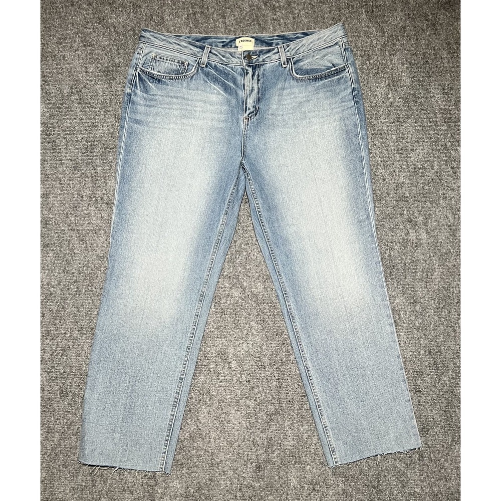 L'agence Milana Low Rise Clemente Light Blue Jeans Fray Hem Straight Leg 34X28